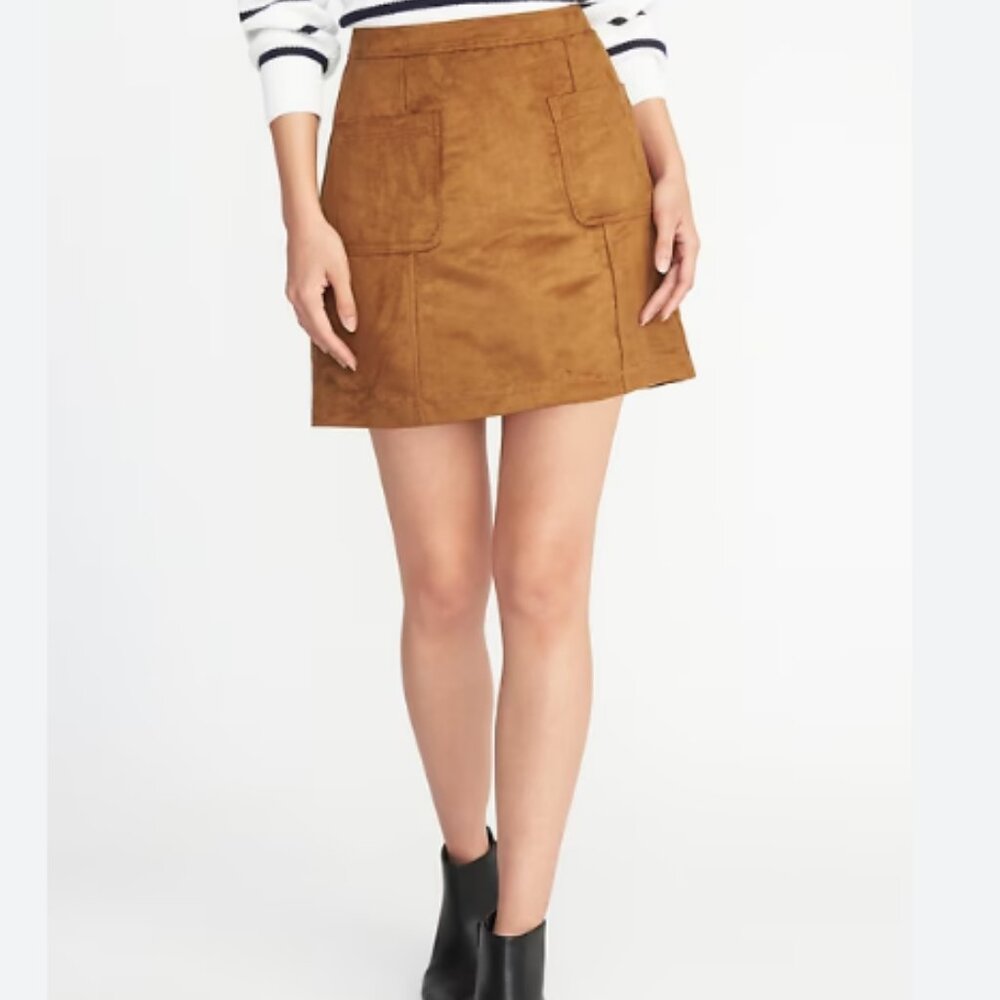 Old Navy Faux-Suede Utility A-Line Mini Skirt Size 16‎ Brown Retro 60s 70s Style